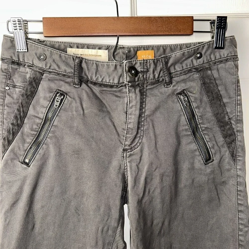 Anthropologie Pilcro Gray Zipper Velvet Moto Straight Leg Ankle Jeans Size 4